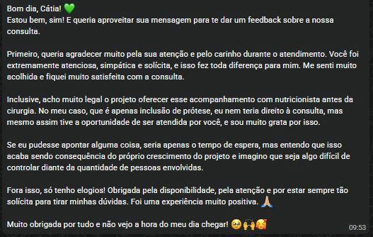 Relato real de paciente atendida pela Catia, imagem 3
